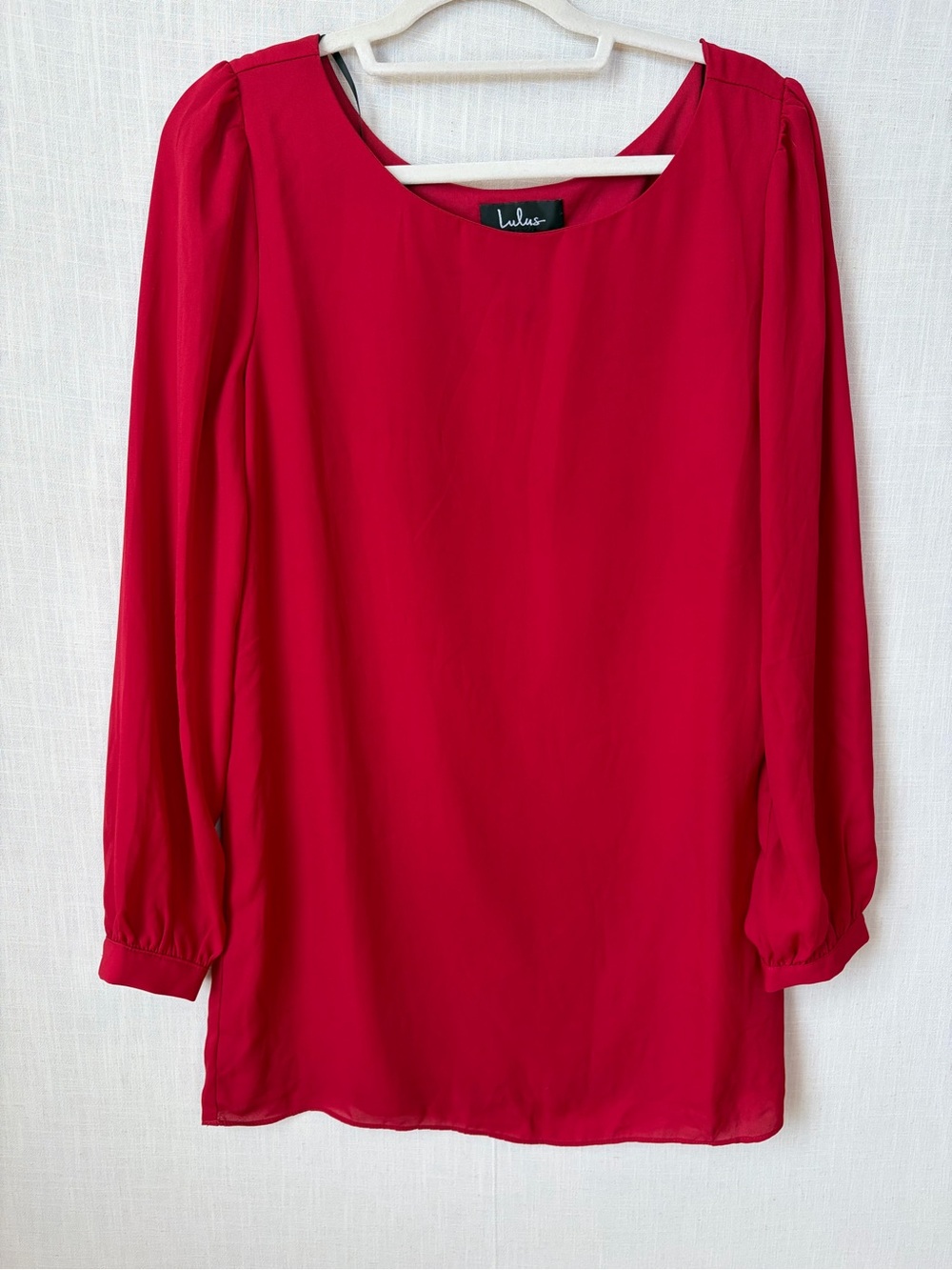 Lulu's Vibrant Red Long-Sleeve Scoop Neck Blouse